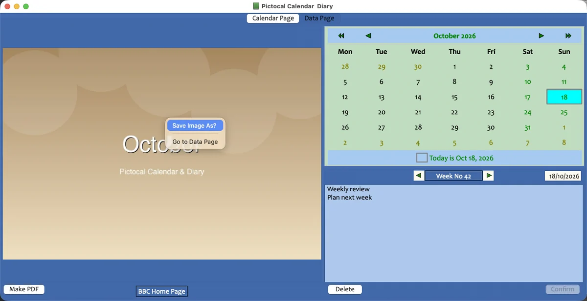 The right-click menu on the month picture